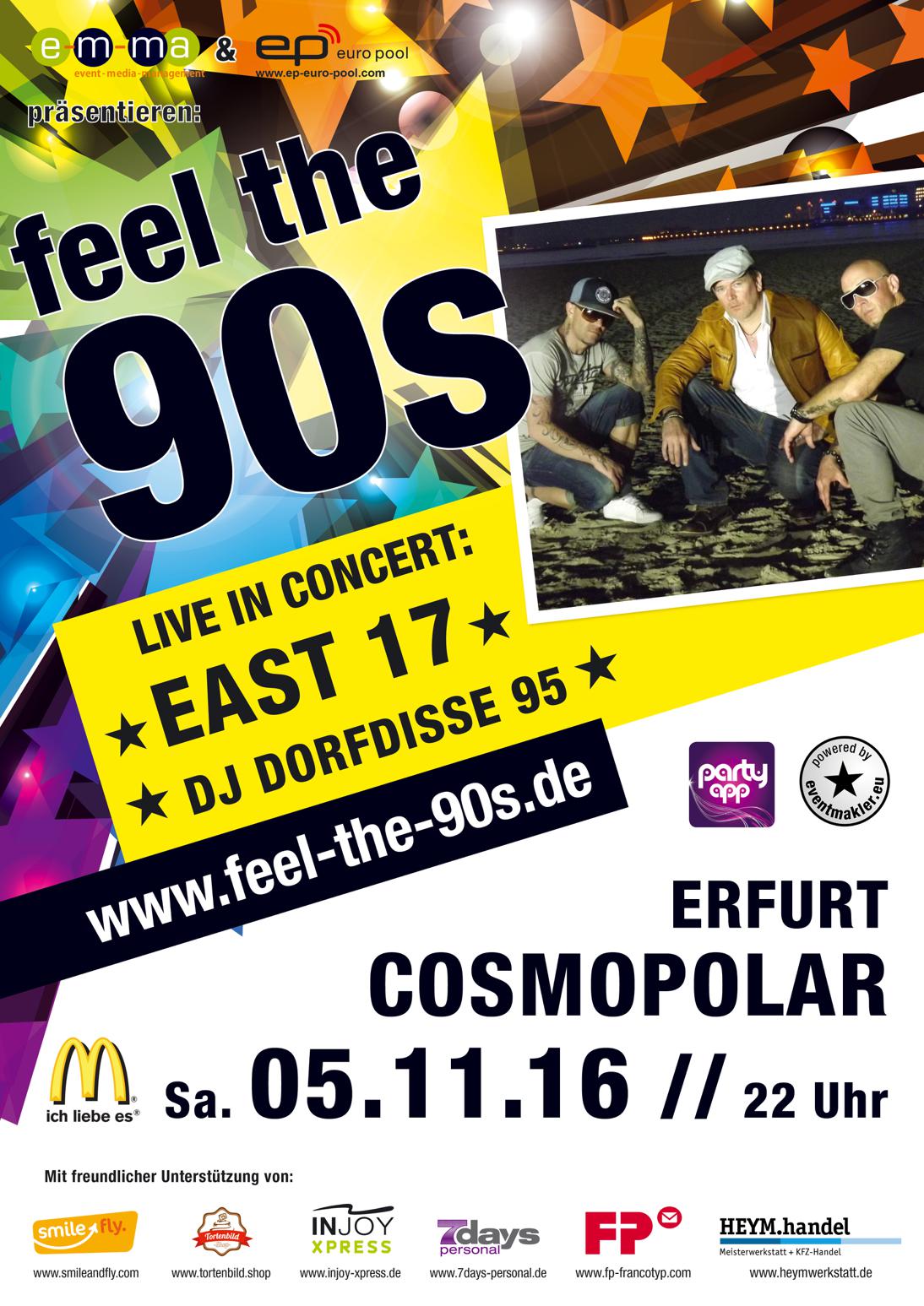 ★ FEEL the 90s Erfurt ★ Mit MEGA Star-Act: EAST 17 & Dorfdisse95